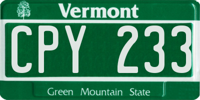 VT license plate CPY233