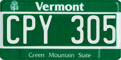 VT license plate CPY305
