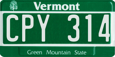 VT license plate CPY314
