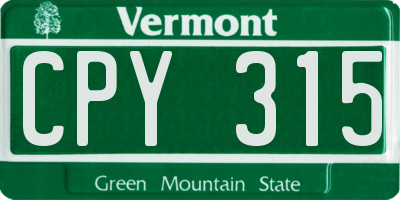 VT license plate CPY315