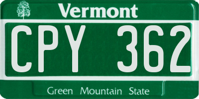 VT license plate CPY362