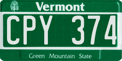 VT license plate CPY374