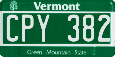 VT license plate CPY382