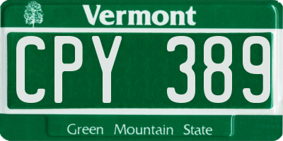 VT license plate CPY389