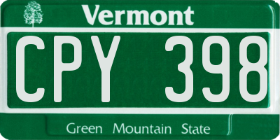 VT license plate CPY398