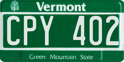 VT license plate CPY402