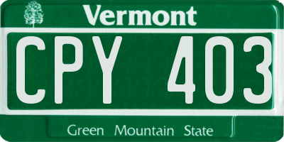 VT license plate CPY403
