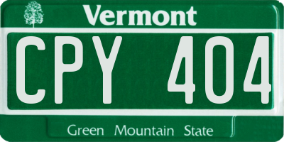 VT license plate CPY404