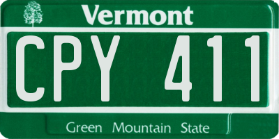 VT license plate CPY411