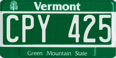 VT license plate CPY425
