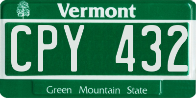 VT license plate CPY432