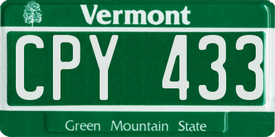 VT license plate CPY433