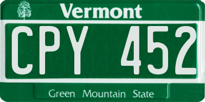 VT license plate CPY452