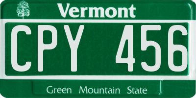 VT license plate CPY456