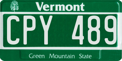 VT license plate CPY489