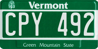 VT license plate CPY492