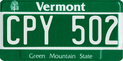 VT license plate CPY502