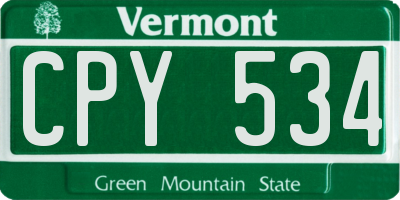 VT license plate CPY534