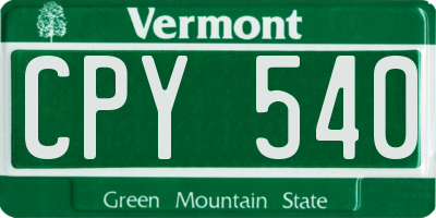 VT license plate CPY540