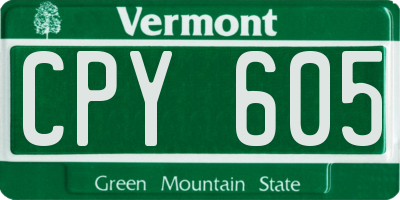 VT license plate CPY605