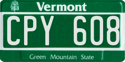 VT license plate CPY608
