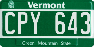 VT license plate CPY643