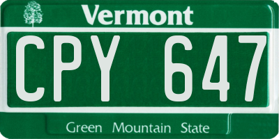 VT license plate CPY647
