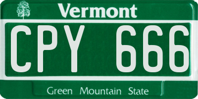 VT license plate CPY666