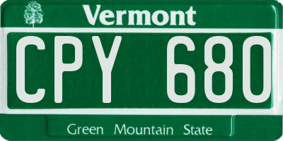 VT license plate CPY680