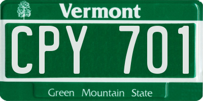 VT license plate CPY701