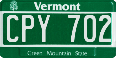 VT license plate CPY702