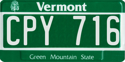 VT license plate CPY716