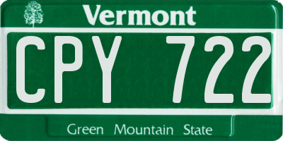 VT license plate CPY722