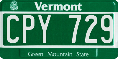 VT license plate CPY729