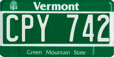 VT license plate CPY742