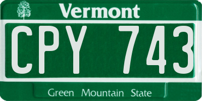 VT license plate CPY743