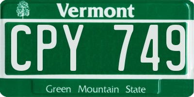 VT license plate CPY749
