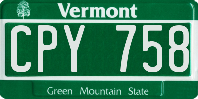 VT license plate CPY758