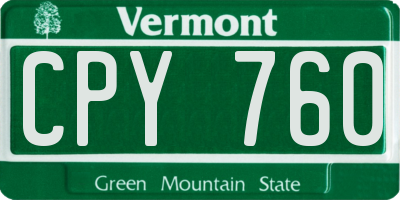VT license plate CPY760