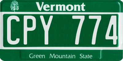 VT license plate CPY774