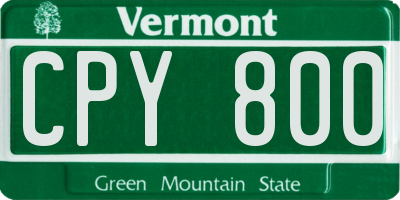VT license plate CPY800