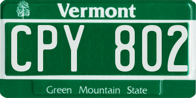 VT license plate CPY802