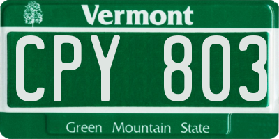 VT license plate CPY803
