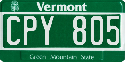 VT license plate CPY805