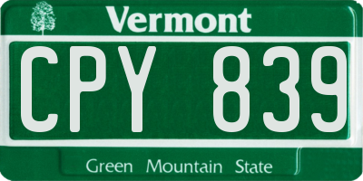 VT license plate CPY839
