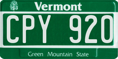 VT license plate CPY920