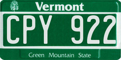 VT license plate CPY922