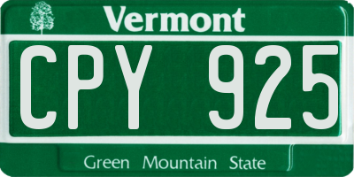 VT license plate CPY925