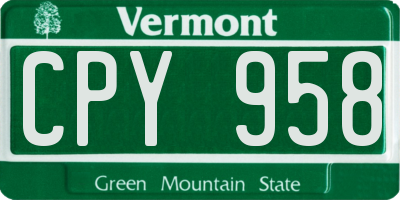 VT license plate CPY958