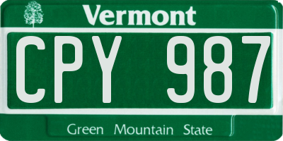 VT license plate CPY987